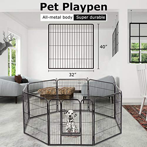 Dog Playpen 8 Panels 40 Inches Dog Pen Extra Large Indoor Outdoor Back or Front Yard Fence Cage Fencing Doggie Rabbit Cats Outside Fences with Door Dog Fence Playpen Heavy Duty Exercise Pen Dog Crate