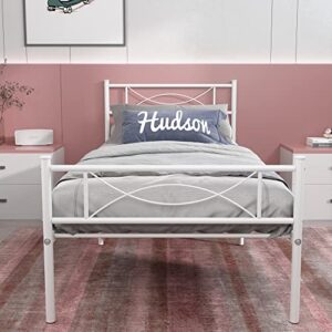 weehom twin bow design metal bed frame mattress foundation/platform bed heavy duty steel slat best for kids adults student white