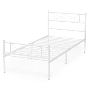 Weehom Twin Bow Design Metal Bed Frame Mattress Foundation/Platform Bed Heavy Duty Steel Slat Best for Kids Adults Student White