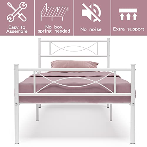 Weehom Twin Bow Design Metal Bed Frame Mattress Foundation/Platform Bed Heavy Duty Steel Slat Best for Kids Adults Student White