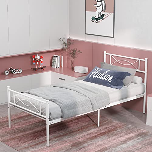 Weehom Twin Bow Design Metal Bed Frame Mattress Foundation/Platform Bed Heavy Duty Steel Slat Best for Kids Adults Student White