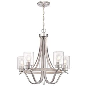 westinghouse lighting 6576900 barnwell five-light indoor chandelier, antique ash and brushed nickel finish with clear seeded glass