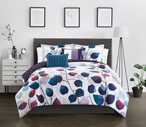 chic home anais 5 piece reversible comforter set contemporary watercolor floral theme design bedding-decorative pillows shams included, king, multi color