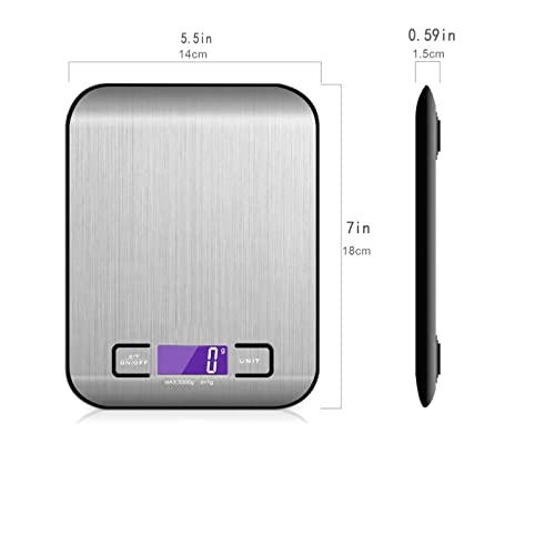 KAZETEC Digital Kitchen Scale,Multifunction Food Scale Measure Weight(MAX:11LB/5KG/176OZ)Accurately,Stainless Steel Scale Digital Weight,Large LCD Display,Waterproof,4 Unit(g/ml/oz/lb)