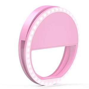 talk works selfie ring light compatible w/iphone 13/13 pro/13 pro max/14/14 plus/14 pro/14 pro max, android, ipad, laptop - clip on led computer webcam video lighting (pink)