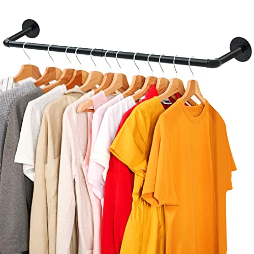 ERYTLLY Industrial Pipe Clothes Rack 36.2”,Multi-purpose Wall Mounted Iron Garment Rod,Heavy Duty Detachable Hanging Clothes Rack for Closet Rod,Black