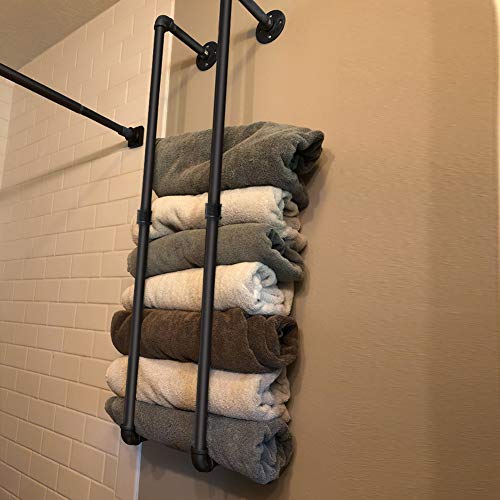 ERYTLLY Industrial Pipe Clothes Rack 36.2”,Multi-purpose Wall Mounted Iron Garment Rod,Heavy Duty Detachable Hanging Clothes Rack for Closet Rod,Black