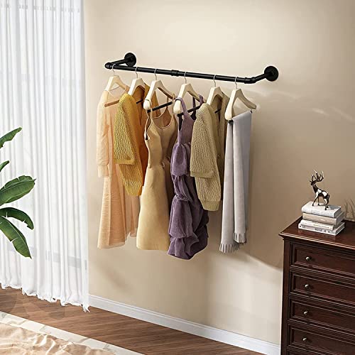 ERYTLLY Industrial Pipe Clothes Rack 36.2”,Multi-purpose Wall Mounted Iron Garment Rod,Heavy Duty Detachable Hanging Clothes Rack for Closet Rod,Black