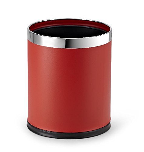 Brelso Small Office Trash Can, Open Top Small Wastebasket Bin, Invisi-Overlap' Metal Garbage Can, Waste Basket for Powder Room, Vanity, Bathroom (Red)