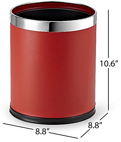 Brelso Small Office Trash Can, Open Top Small Wastebasket Bin, Invisi-Overlap' Metal Garbage Can, Waste Basket for Powder Room, Vanity, Bathroom (Red)