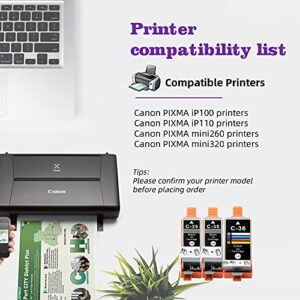 ARTITECH Replacement for Canon PGI-35 Twin Black & CLI-36 Color Ink Use with for Canon Pixma iP110 Pixma iP100 Pixma Mini260 Pixma Mini 320 Printers Ink 3 Pack (2 PGI-35 Black, 1 CLI-36 Color)