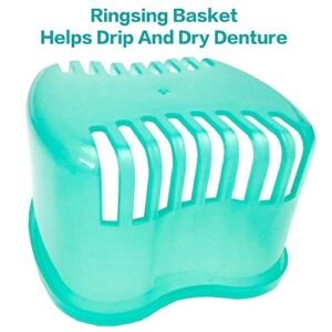 Denture Brush Retainer Case, Denture Case,Denture Cups Bath,Dentures Container with Basket Denture Holder for Travel,Mouth Guard Night Gum Retainer Container (Green)