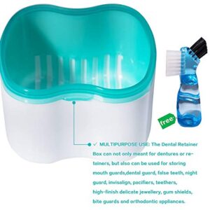 Denture Brush Retainer Case, Denture Case,Denture Cups Bath,Dentures Container with Basket Denture Holder for Travel,Mouth Guard Night Gum Retainer Container (Green)