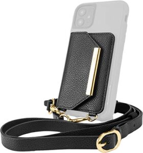 smartish stick-on crossbody wallet - dancing queen side piece [purse/clutch with detachable strap & card holder] – fit for iphone & android phones - stiletto black-gold