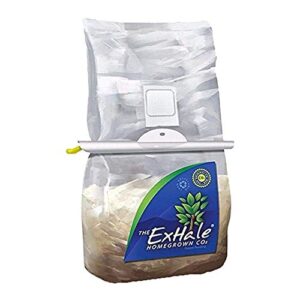 the exhale homegrown co2 - premixed ready to use bag for grow rooms & tents with hanger & twin canaries chart