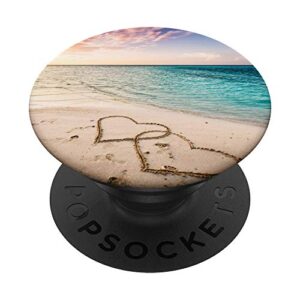 tropical beach theme with hearts in sand popsockets popgrip: swappable grip for phones & tablets