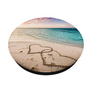 Tropical Beach Theme with Hearts in Sand PopSockets PopGrip: Swappable Grip for Phones & Tablets