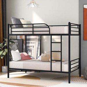 harper & bright designs twin over twin metal bunk bed with removable ladder, heavy duty bed frame with safety guard rails for kids teens adults, black