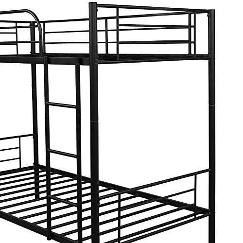 Harper & Bright Designs Twin Over Twin Metal Bunk Bed with Removable Ladder, Heavy Duty Bed Frame with Safety Guard Rails for Kids Teens Adults, Black