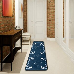 Retro Nautical Anchors Navy Kitchen Rugs Non-Slip Soft Doormats Bath Carpet Floor Runner Area Rugs for Home Dining Living Room Bedroom 72" X 24"