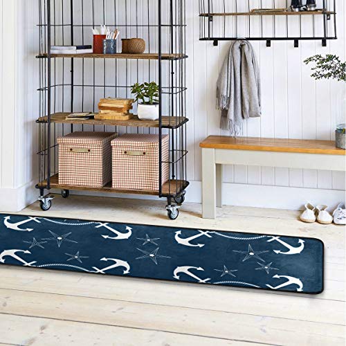 Retro Nautical Anchors Navy Kitchen Rugs Non-Slip Soft Doormats Bath Carpet Floor Runner Area Rugs for Home Dining Living Room Bedroom 72" X 24"