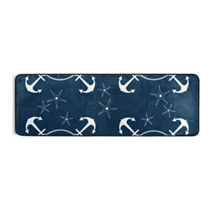 Retro Nautical Anchors Navy Kitchen Rugs Non-Slip Soft Doormats Bath Carpet Floor Runner Area Rugs for Home Dining Living Room Bedroom 72" X 24"