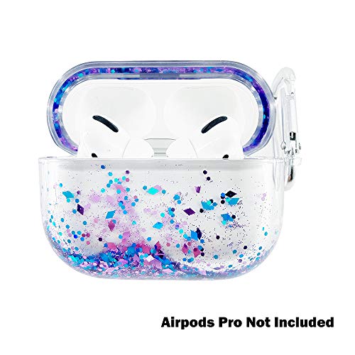 uCOLOR Purple Blue Glitter Waterfall Case for AirPods Pro 2019 360 Full Protective Shockproof Portable Cover with Key Chain for Earphone AirPods Pro Charging Case