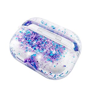 uCOLOR Purple Blue Glitter Waterfall Case for AirPods Pro 2019 360 Full Protective Shockproof Portable Cover with Key Chain for Earphone AirPods Pro Charging Case