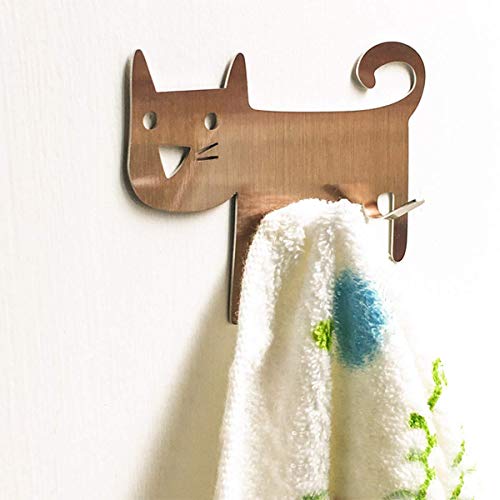 DPOWERFUL 3 Pcs Towel Hook Self-Adhesive Bath Robe Hook 2 Hooks Creative Cat Deco Wall Hooks Stainless Steel Towel Rack Coat Hooks for Bathroom Kitchen