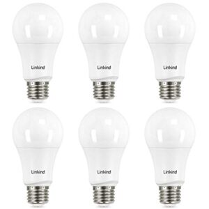 linkind a19 led light bulbs dimmable, 100w equivalent, 2700k soft white, 15.5w 1600 lumens 120v bulbs, e26 standard base, ul listed, lighting for bedroom living room home office,6 packs