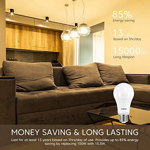 Linkind A19 LED Light Bulbs Dimmable, 100W Equivalent, 2700K Soft White, 15.5W 1600 Lumens 120V Bulbs, E26 Standard Base, UL Listed, Lighting for Bedroom Living Room Home Office,6 Packs