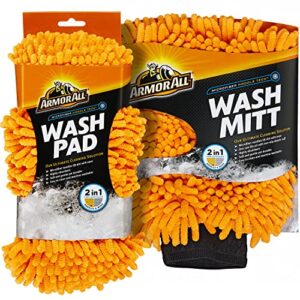 microfiber car wash mitt and pad set by armor all, machine washable, highly absorbent cleaner for dirt and bugs