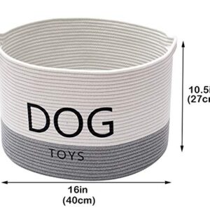 Geyecete Dog Storage Basket Round Weave Rope Basket Dog Toy Storage Basket - Laundry Basket Storage Bin Pet Toy Storage Boxes -White/Gray