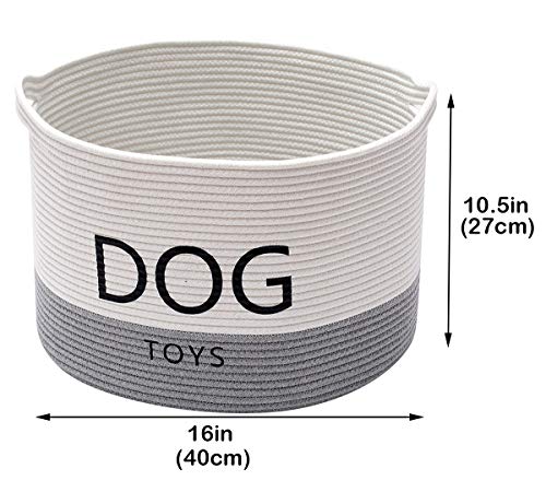 Geyecete Dog Storage Basket Round Weave Rope Basket Dog Toy Storage Basket - Laundry Basket Storage Bin Pet Toy Storage Boxes -White/Gray