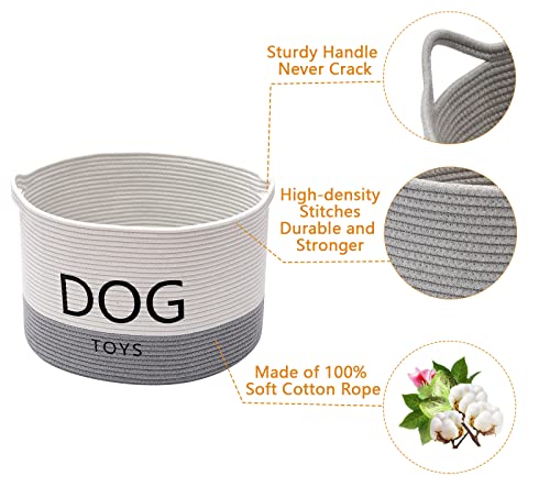 Geyecete Dog Storage Basket Round Weave Rope Basket Dog Toy Storage Basket - Laundry Basket Storage Bin Pet Toy Storage Boxes -White/Gray