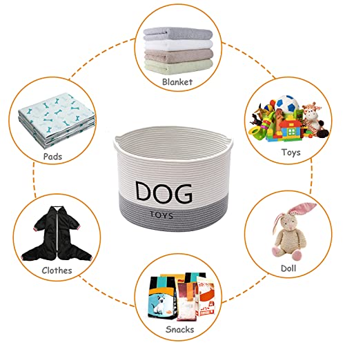 Geyecete Dog Storage Basket Round Weave Rope Basket Dog Toy Storage Basket - Laundry Basket Storage Bin Pet Toy Storage Boxes -White/Gray