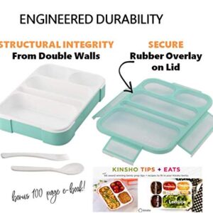 Bento Box for Adults Kids Lunches, Meal Prep Lunch-Boxes for Women Girls Boys | Leakproof Snack Containers for Toddlers Portion Control Container BPA Free | Green + Orange, 5 Compartments, 2 pack