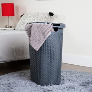 Mind Reader Basket Laundry Hamper with Cutout Handles, Washing Bin, Dirty Clothes Storage, Bathroom, Bedroom, Closet, 60 Liter, Grey