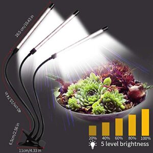 GHodec Grow Light for Indoor Plants,6000K 126LED Clip Plant Lights with Flexible Gooseneck & Timer Setting 4/8/12H,5 Dimmable Levels