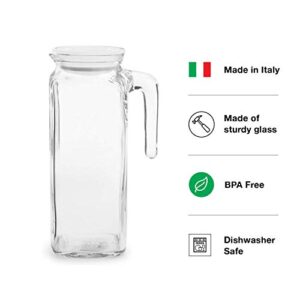 Bormioli Rocco Frigoverre Jug With Airtight Lids Set of 2 Glass Pitchers With Hermetic Sealing, Easy Pour Spout with Handle –For Water, Juice, Iced Coffee & Iced Tea. (39 Ounce = Set of 2)