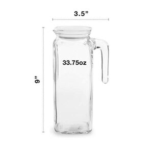 Bormioli Rocco Frigoverre Jug With Airtight Lids Set of 2 Glass Pitchers With Hermetic Sealing, Easy Pour Spout with Handle –For Water, Juice, Iced Coffee & Iced Tea. (39 Ounce = Set of 2)