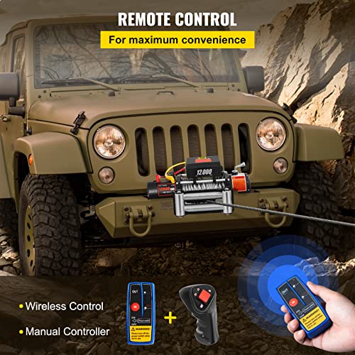 VEVOR Truck Winch 12000lbs Electric Winch 85ft/26m Steel Cable 12V Power Winch Jeep Winch with Wireless Remote Control and Powerful Motor for UTV ATV & Jeep Truck and Wrangler in Car Lift