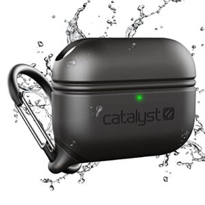 catalyst waterproof special edition case for airpods pro (1st and 2nd gen) compatible wireless charging, one-piece design, high drop protection, with carabiner, soft-touch - stealth black