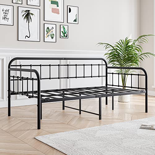 JURMERRY Metal Daybed Frame Twin Size with Steel Slats Platform Furniture,Black