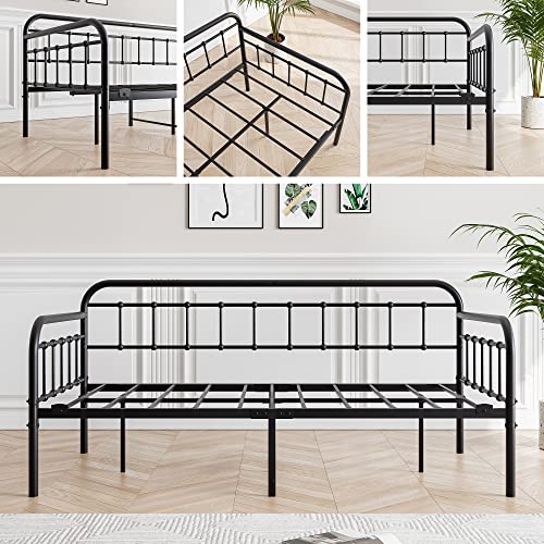 JURMERRY Metal Daybed Frame Twin Size with Steel Slats Platform Furniture,Black