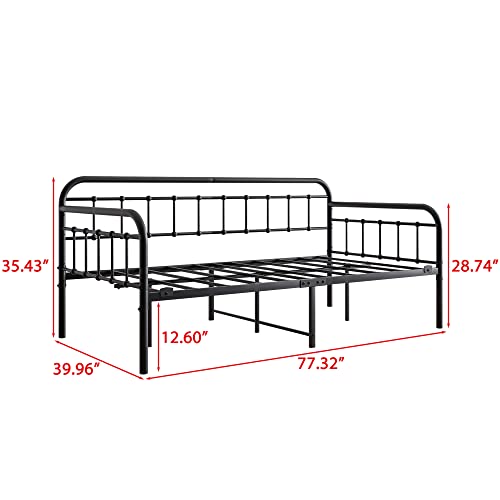 JURMERRY Metal Daybed Frame Twin Size with Steel Slats Platform Furniture,Black