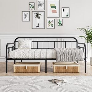 JURMERRY Metal Daybed Frame Twin Size with Steel Slats Platform Furniture,Black