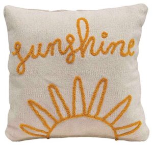 creative co-op sunshine embroidered square cotton pillow, 1 count (pack of 1), mustard
