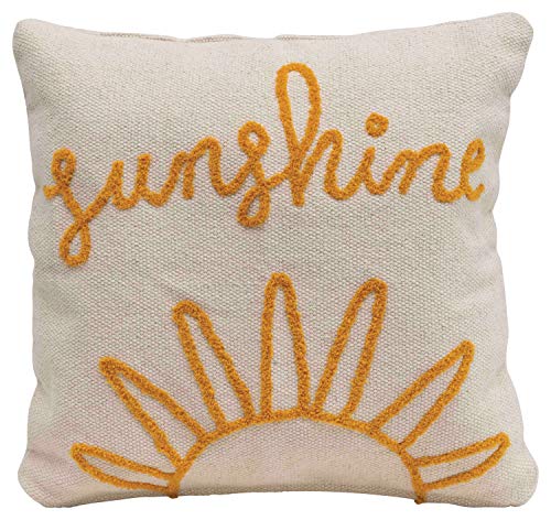 Creative Co-Op Sunshine Embroidered Square Cotton Pillow, 1 Count (Pack of 1), Mustard