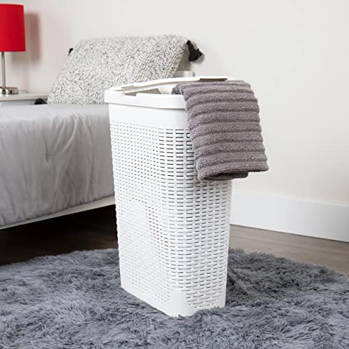 Mind Reader 40 Liter Slim Laundry Basket, Laundry Hamper with Cutout Handles, Washing Bin, Dirty Clothes Storage, Bathroom, Bedroom, Closet, White